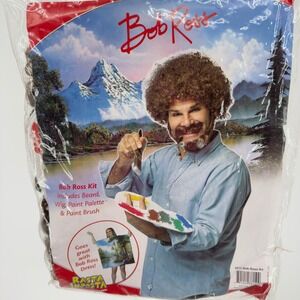 Rasta Imposta Bob Ross Costume Kit Wig Beard Palette Brush 3815 Brown New